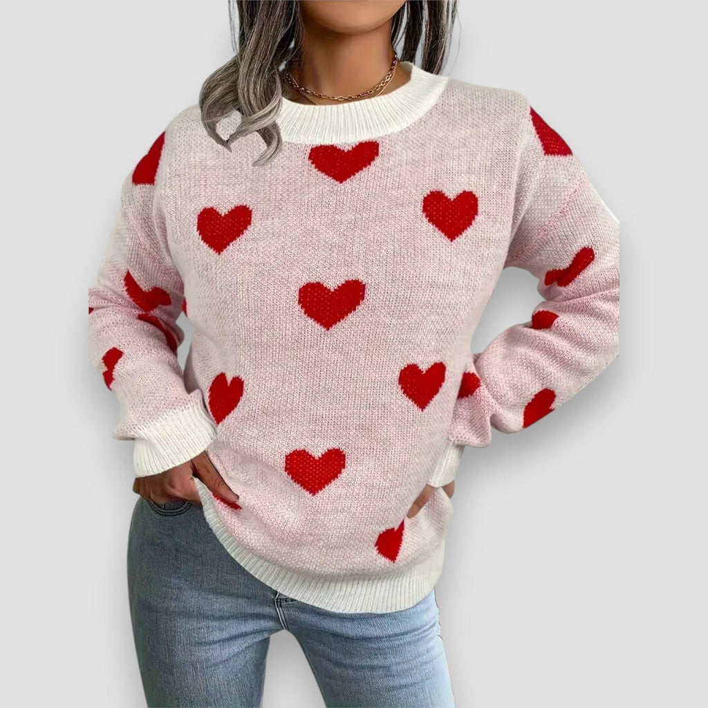 Colette | Women's Heart Print Crew Neck Sweater
