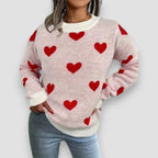 Colette | Women's Heart Print Crew Neck Sweater