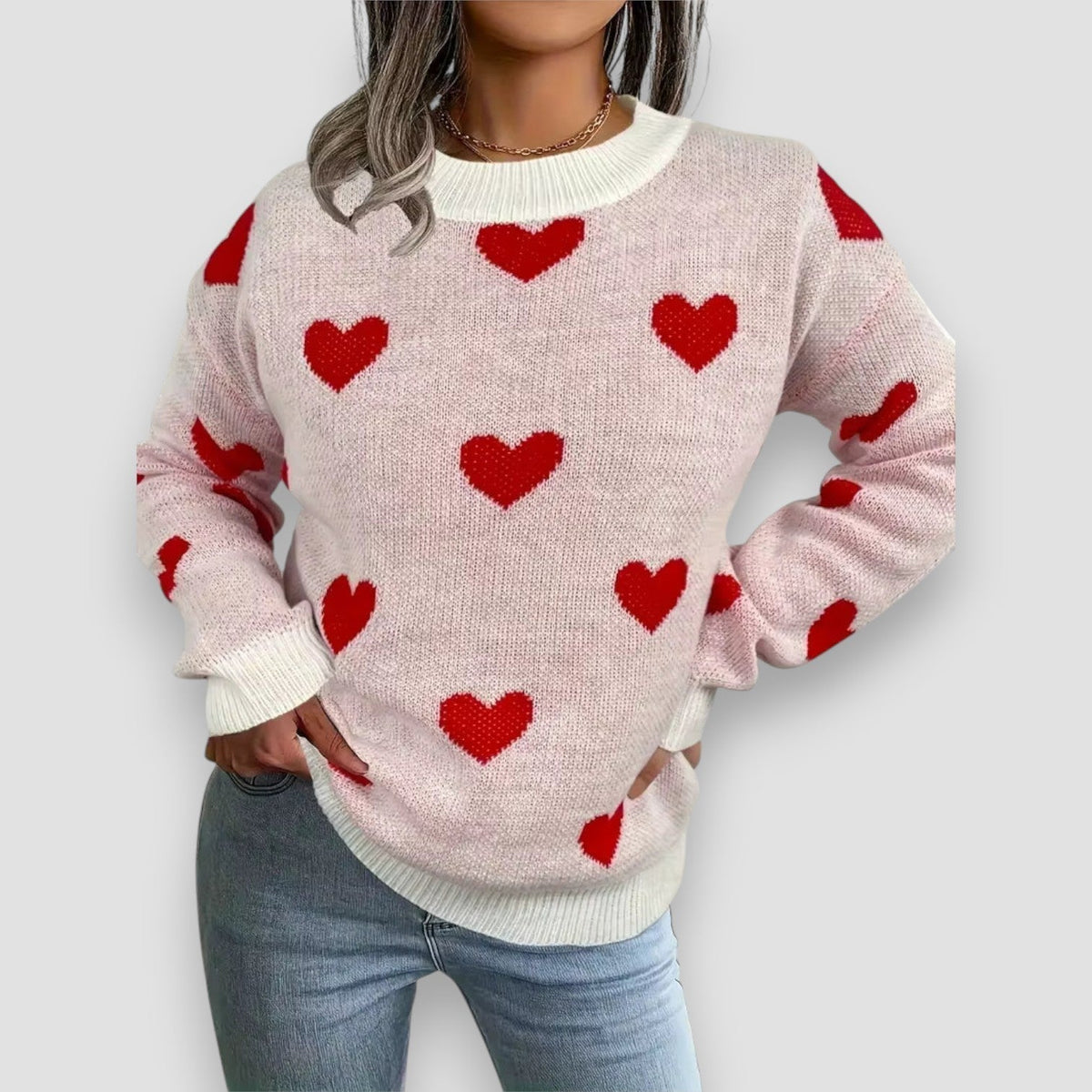 Colette | Women's Heart Print Crew Neck Sweater