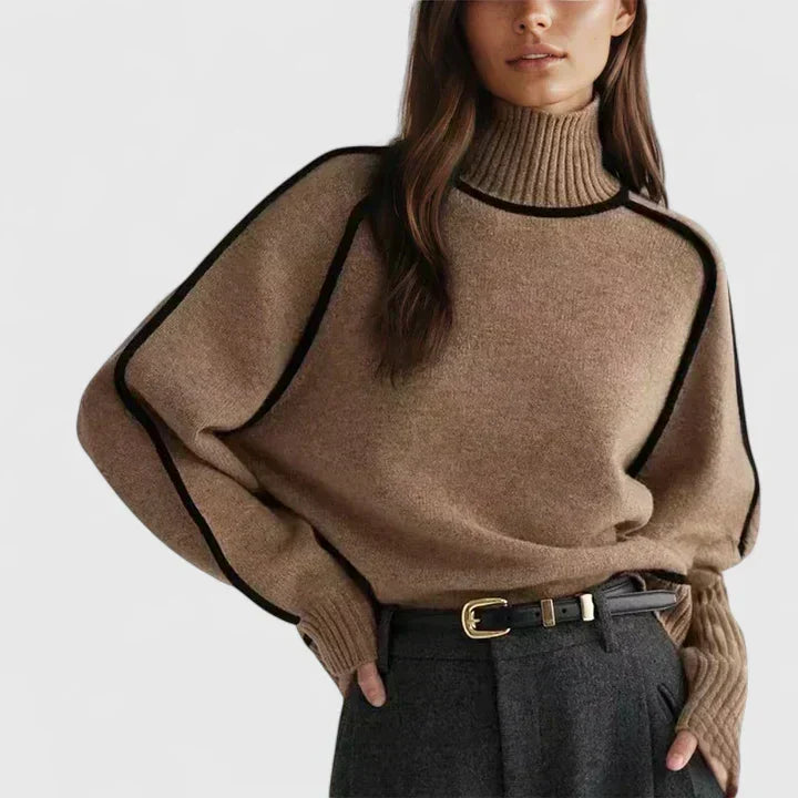 Bianca | Women's Contrast Piped Batwing Turtleneck Sweater