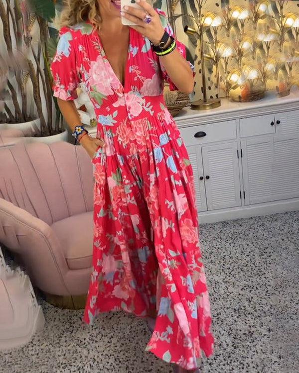 Floral Tiered Boho Flowy Maxi Dress
