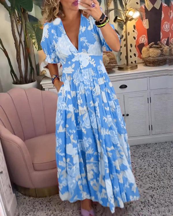 Floral Tiered Boho Flowy Maxi Dress