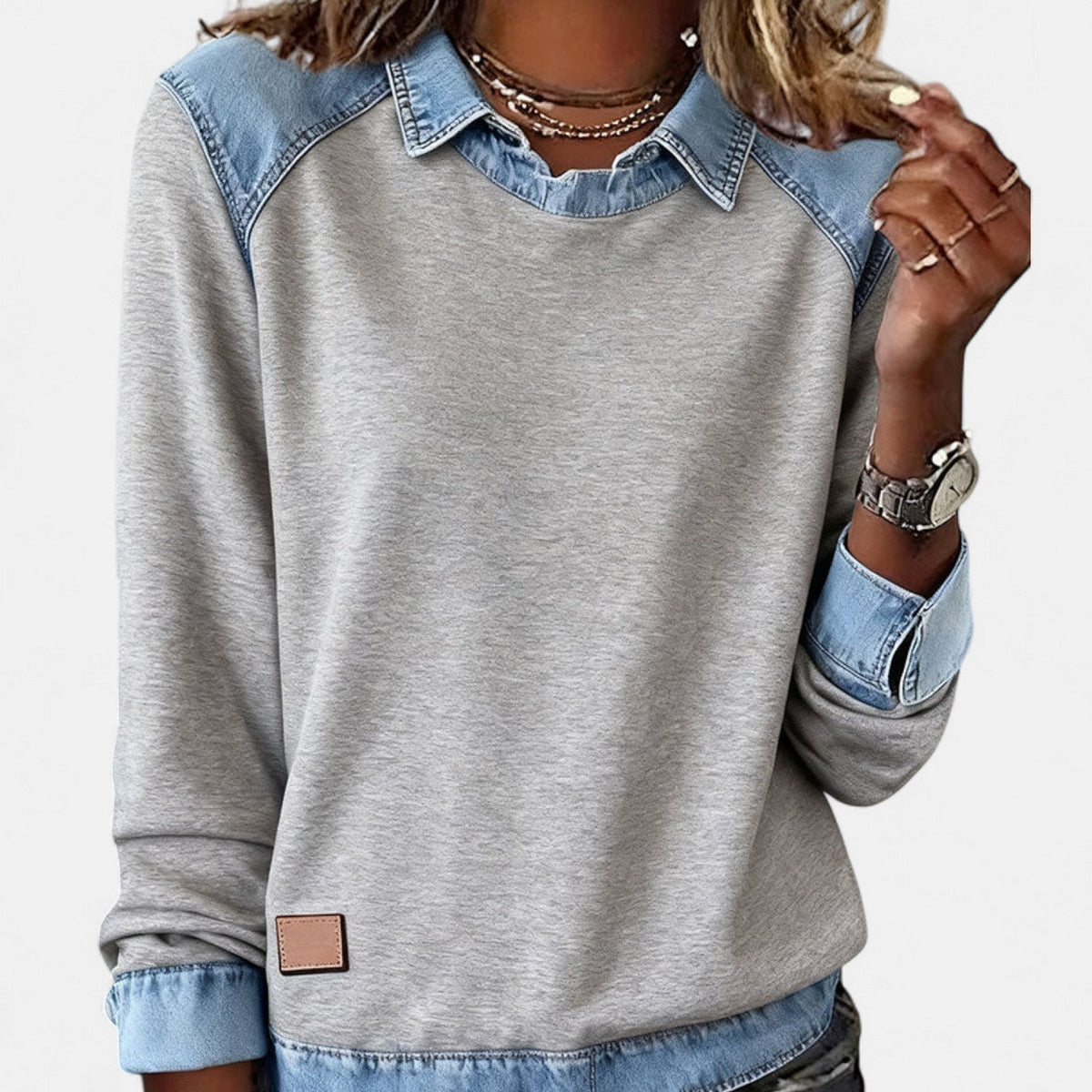 Marguerite | A Crew Neck Sweatshirt for Women, Finished with Denim Trim