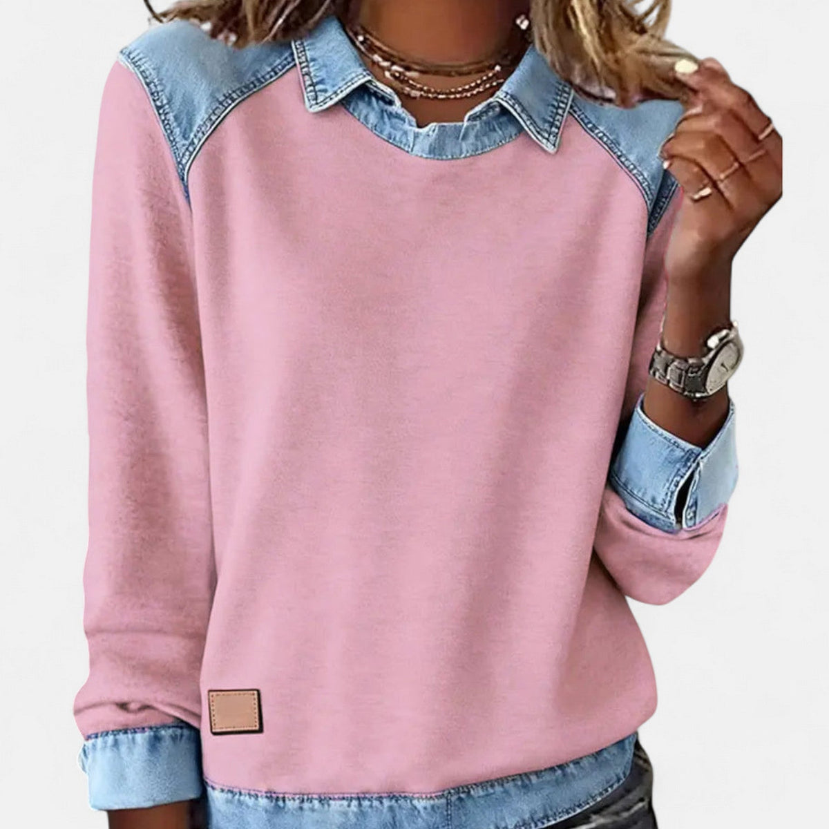 Marguerite | A Crew Neck Sweatshirt for Women, Finished with Denim Trim
