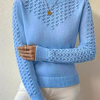 Josie | Women's Fitted Pointelle Knit Sweater with Crew Neck