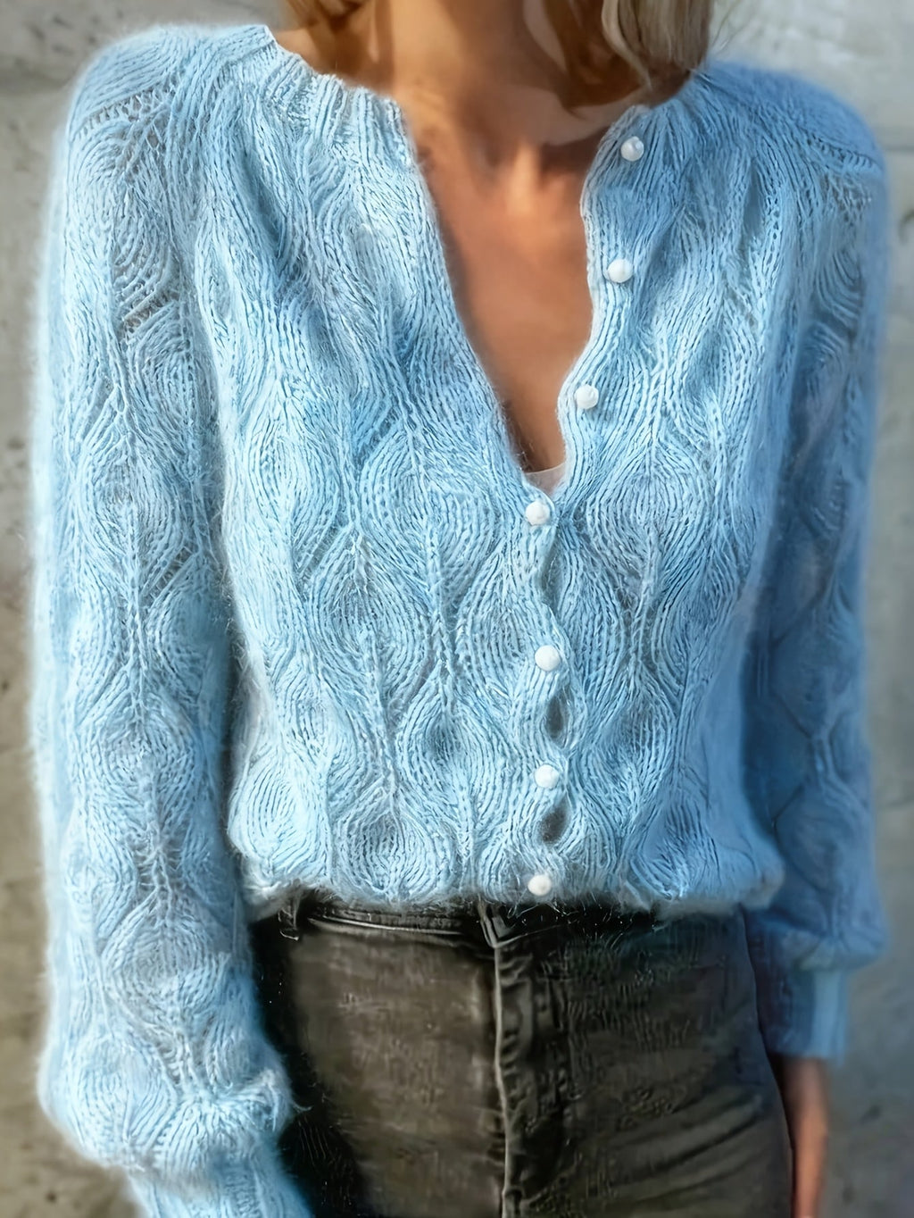 Jolene | Women's Pearl Button Cardigan in Faux Mink Textured Knit
