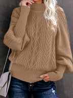 Henriette | Women's Puff Sleeve Cable Knit Mock Neck Sweater