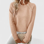 Naomi | Women's Crew Neck Pullover with Pearl Button Shoulder Trim