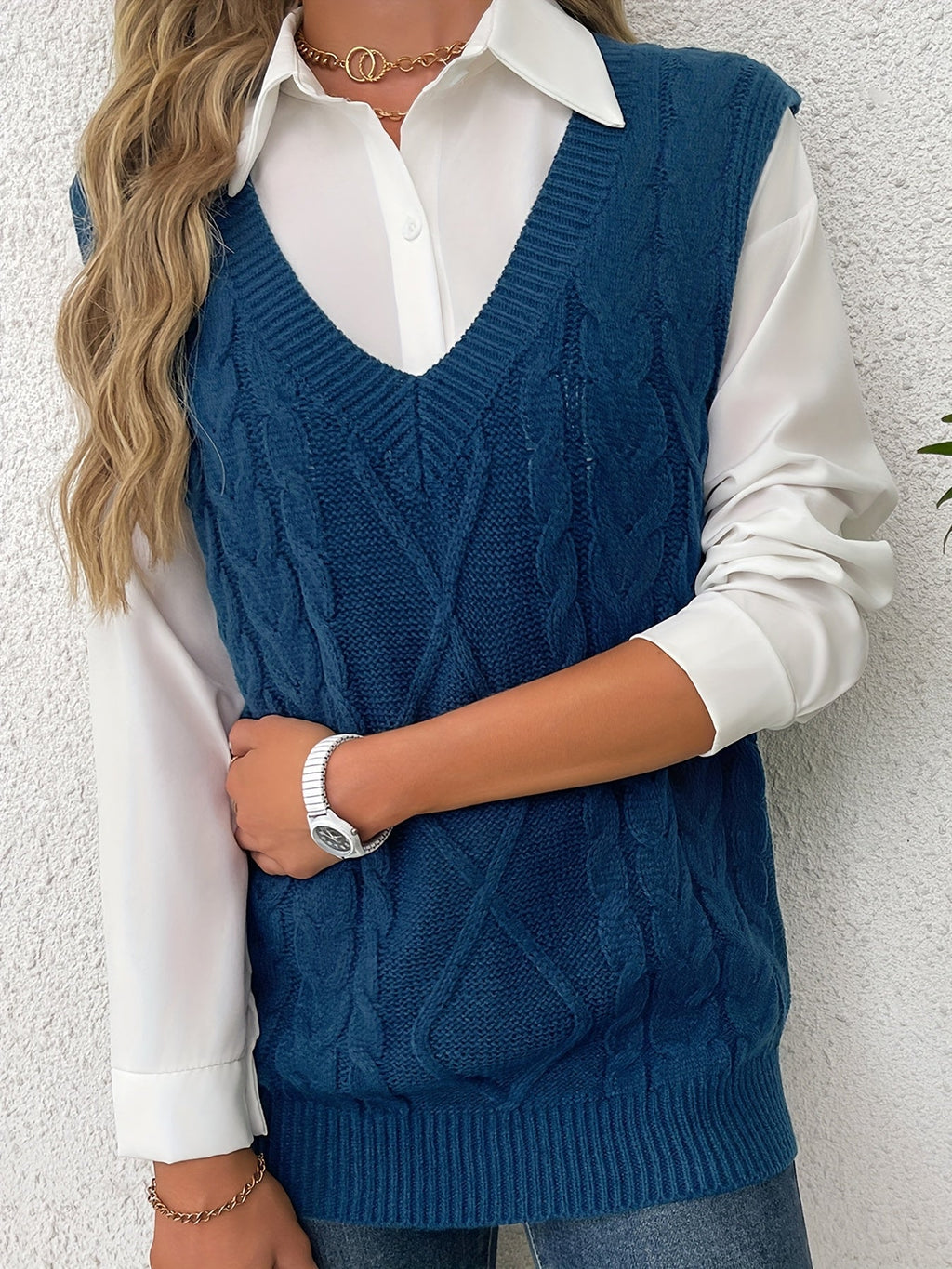 Delaney | Women's Cable Knit V-Neck Sweater Vest
