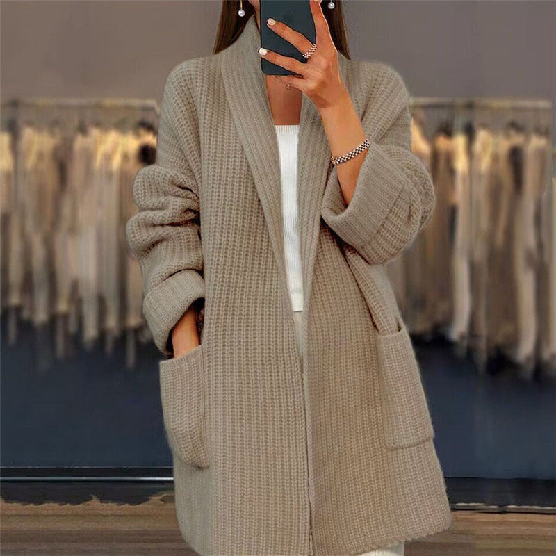 Kiandra | Women's Ribbed Wool Longline Cardigan with Shawl Collar and Pockets