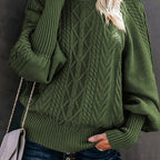 Henriette | Women's Puff Sleeve Cable Knit Mock Neck Sweater