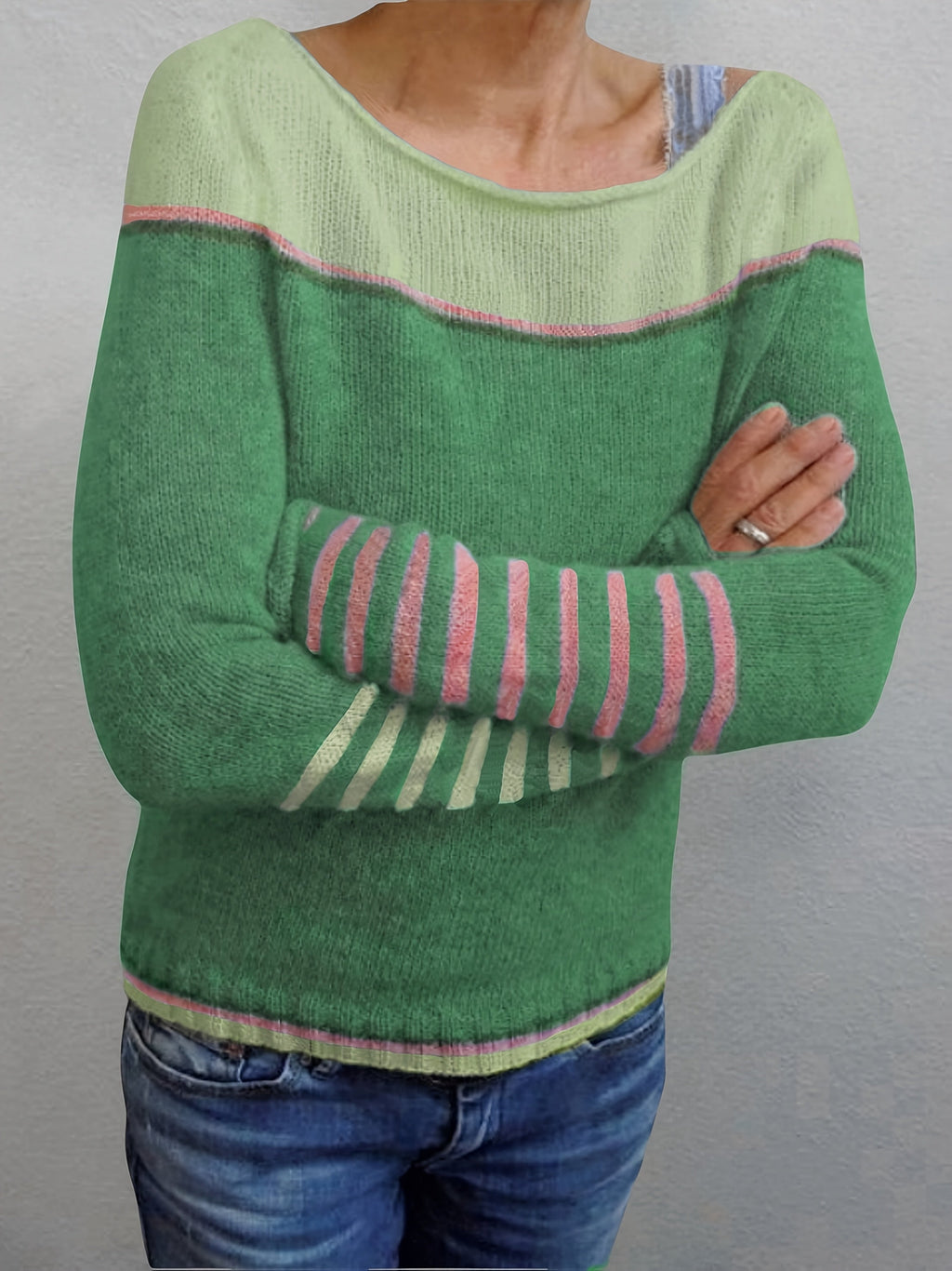 Ophelia | Women's Colorblock Sweater with Mismatched Striped Cuffs