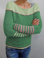Ophelia | Women's Colorblock Sweater with Mismatched Striped Cuffs