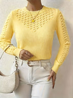 Josie | Women's Fitted Pointelle Knit Sweater with Crew Neck