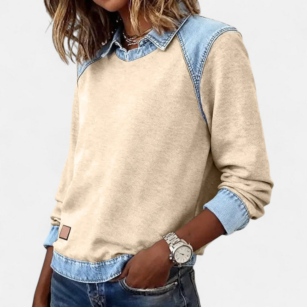 Marguerite | A Crew Neck Sweatshirt for Women, Finished with Denim Trim