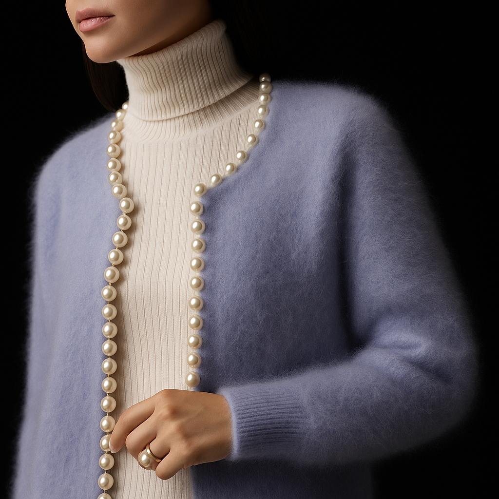 Alice | Women's Fuzzy Cropped Cardigan with Pearl Trim Edging