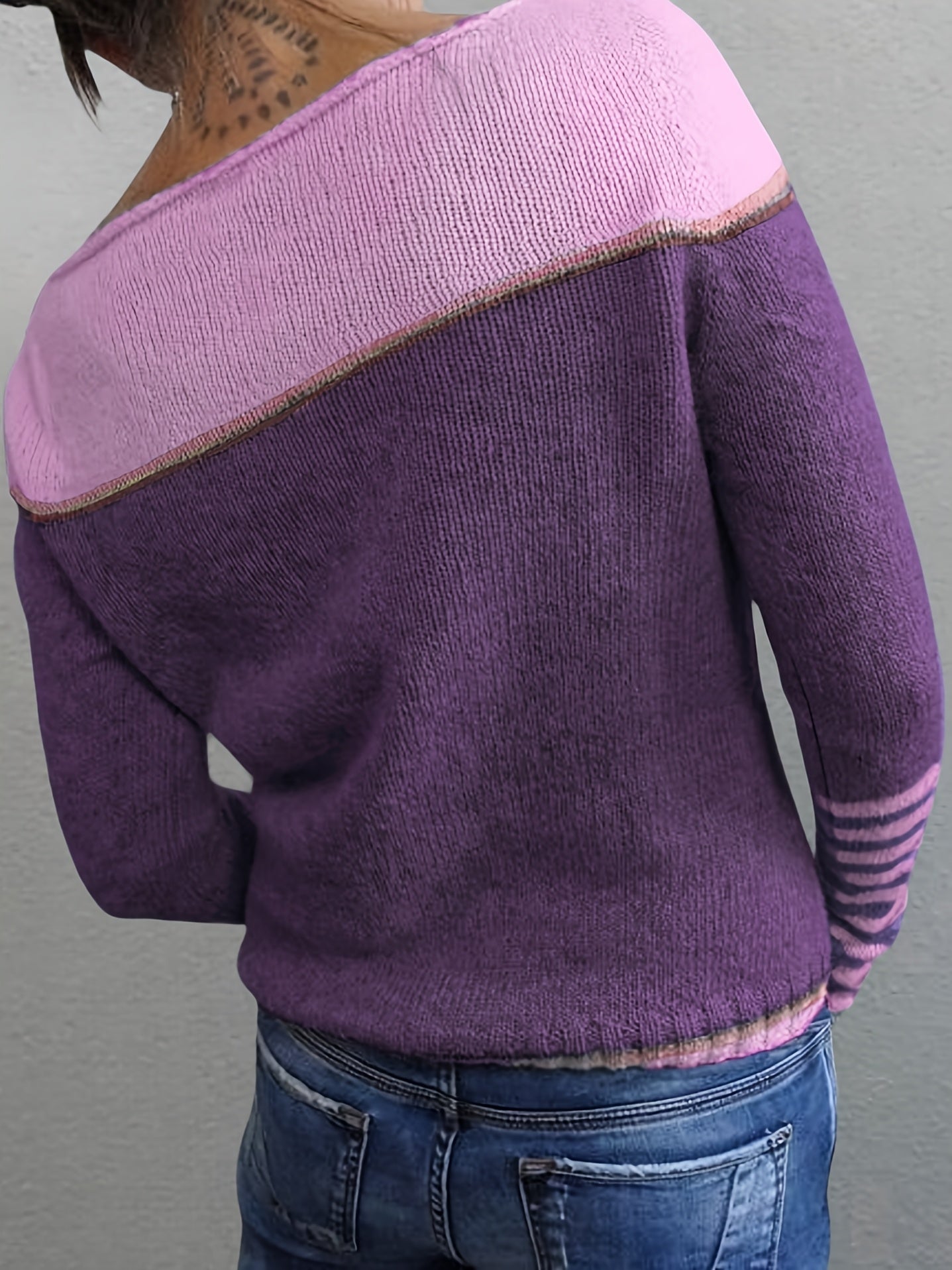 Ophelia | Women's Colorblock Sweater with Mismatched Striped Cuffs