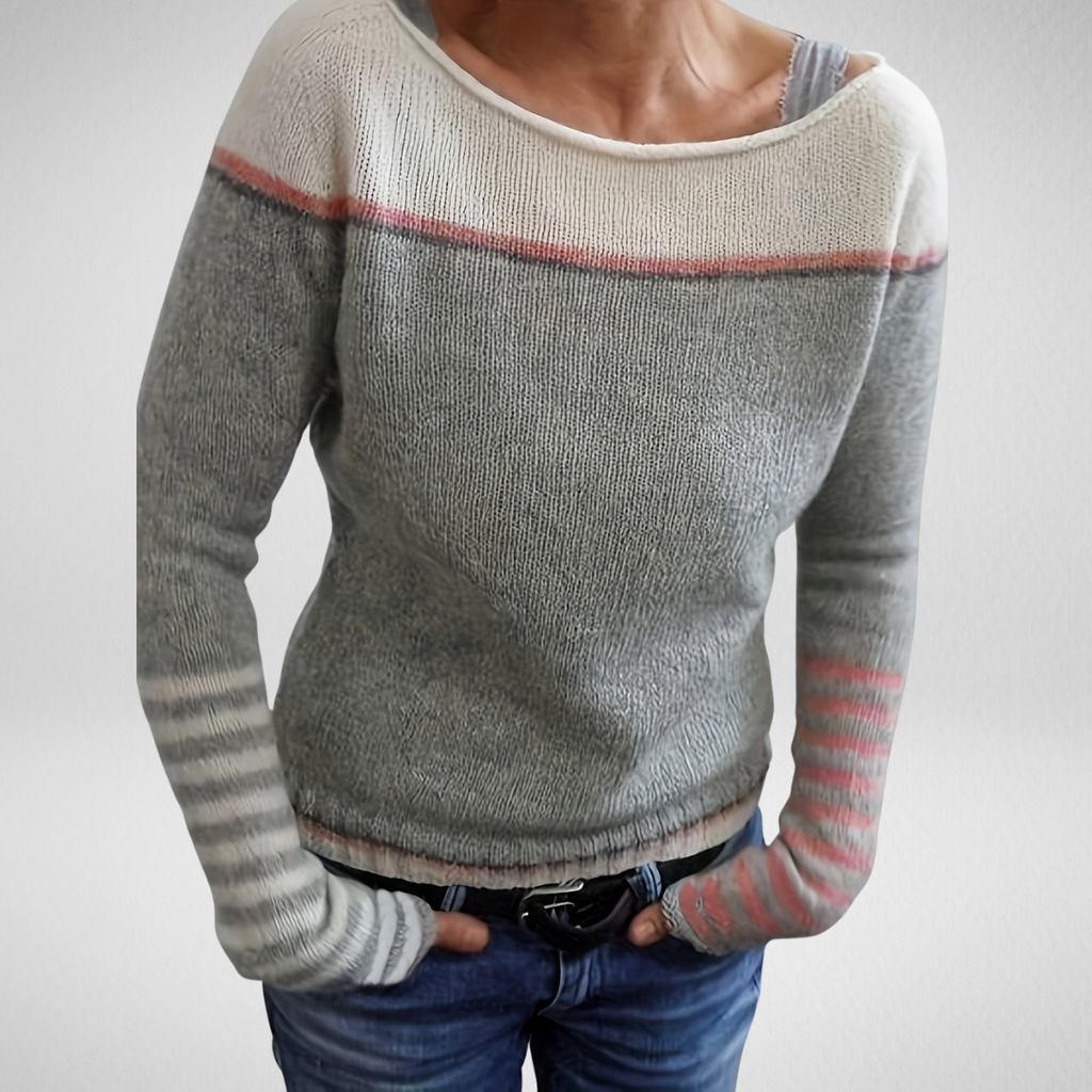 Ophelia | Women's Colorblock Sweater with Mismatched Striped Cuffs