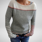 Ophelia | Women's Colorblock Sweater with Mismatched Striped Cuffs
