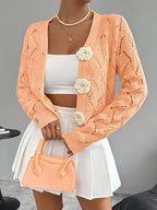 Marigold | Women's Crochet Knit Cardigan with Floral Buttons