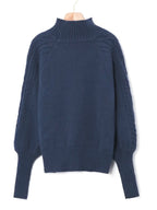 Henriette | Women's Puff Sleeve Cable Knit Mock Neck Sweater