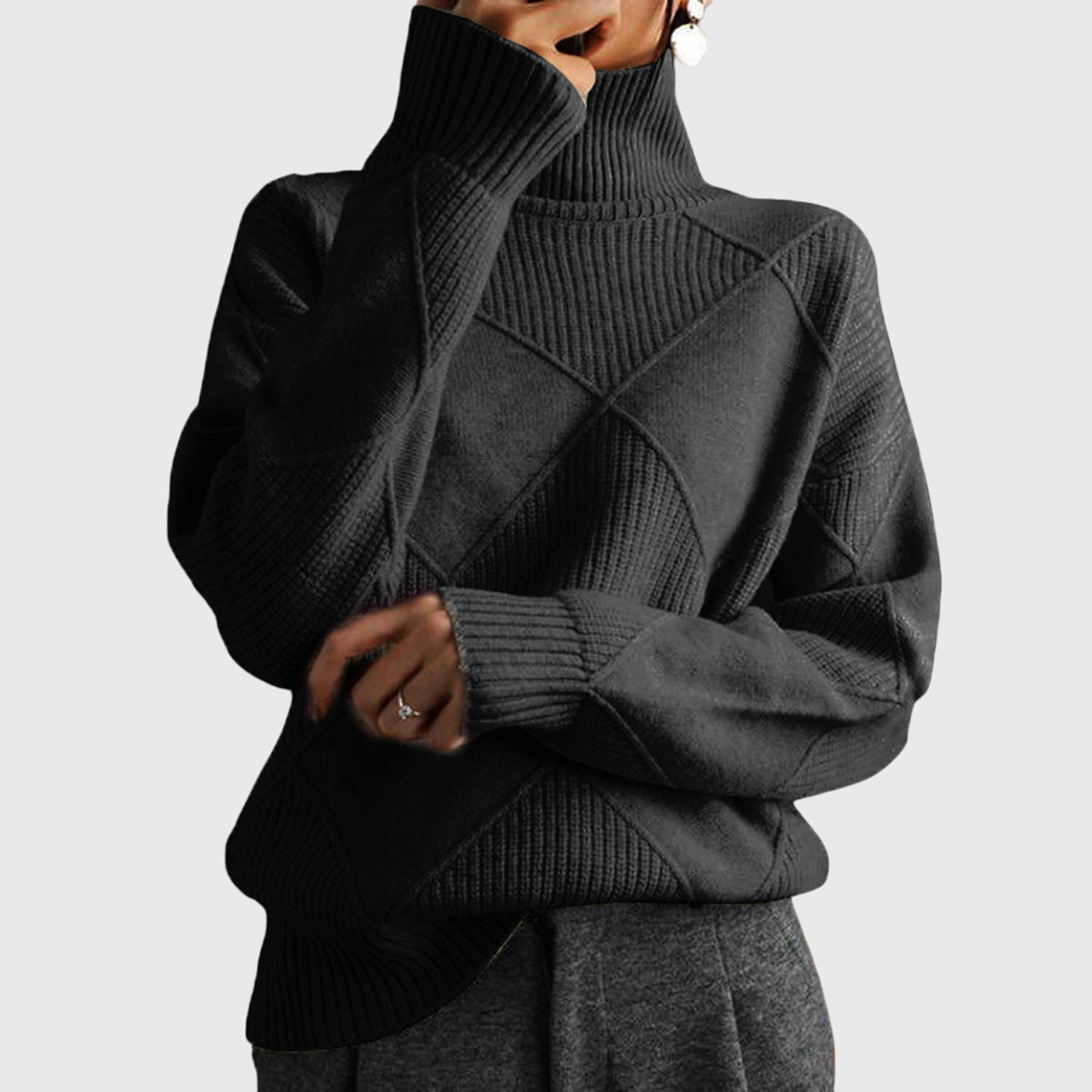 Sienna | Women's Diagonal Seam Roll Neck Sweater for Cosy Winter Wear