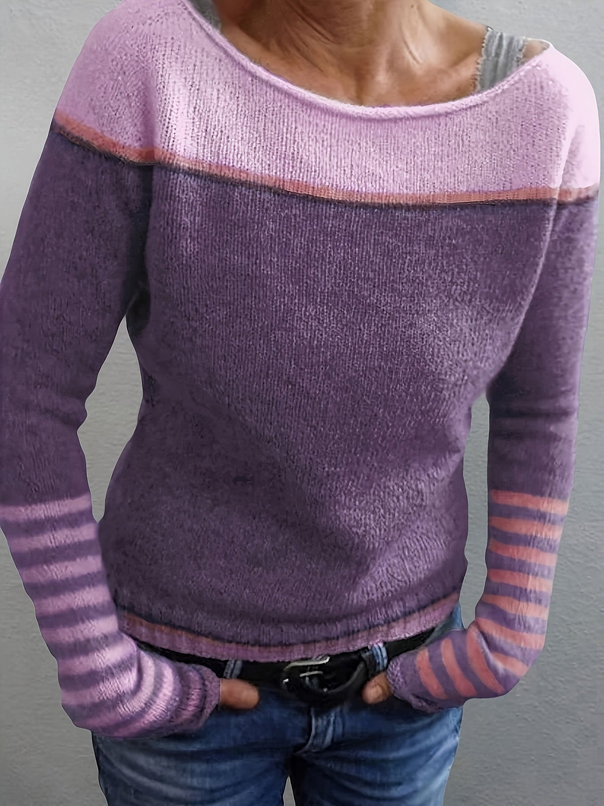 Ophelia | Women's Colorblock Sweater with Mismatched Striped Cuffs