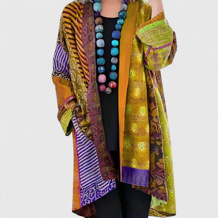 Isolde | Women's Woven Patchwork Kimono Duster Cardigan with Open Front