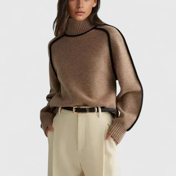 Bianca | Women's Contrast Piped Batwing Turtleneck Sweater