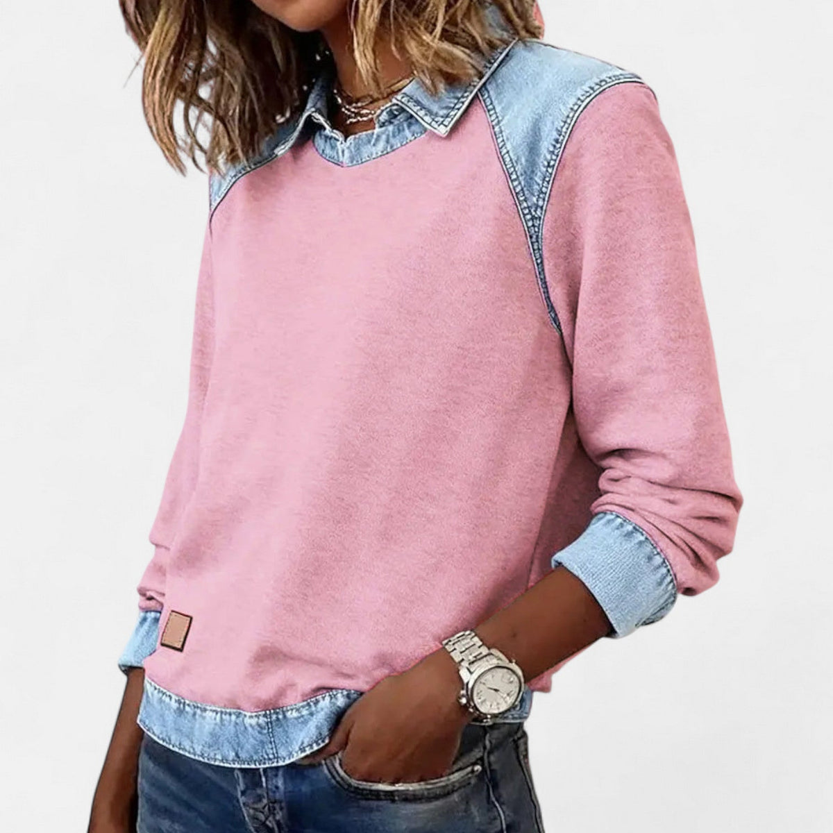Marguerite | A Crew Neck Sweatshirt for Women, Finished with Denim Trim
