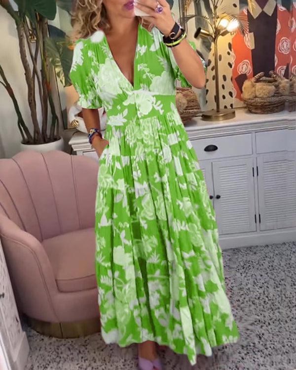 Floral Tiered Boho Flowy Maxi Dress