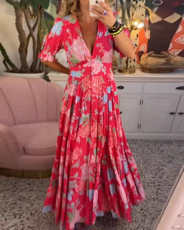 Floral Tiered Boho Flowy Maxi Dress