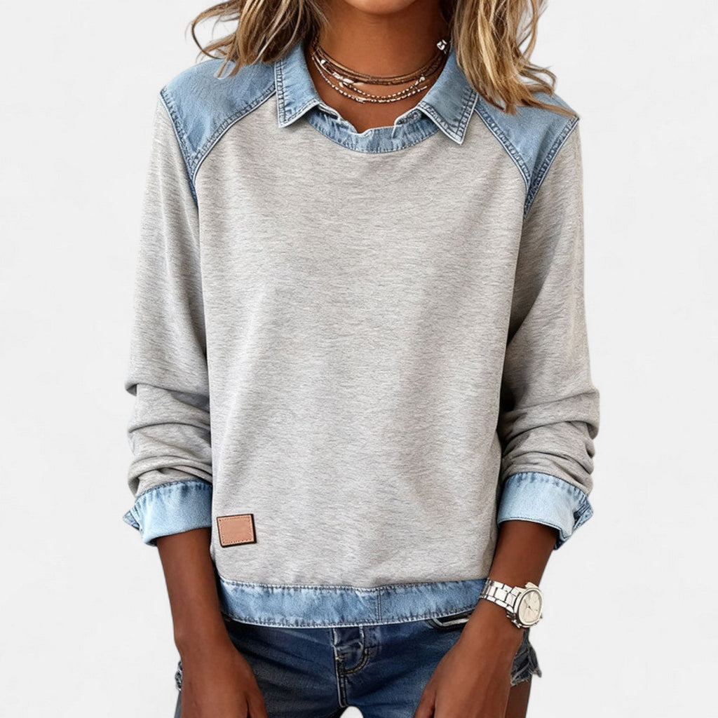 Marguerite | A Crew Neck Sweatshirt for Women, Finished with Denim Trim