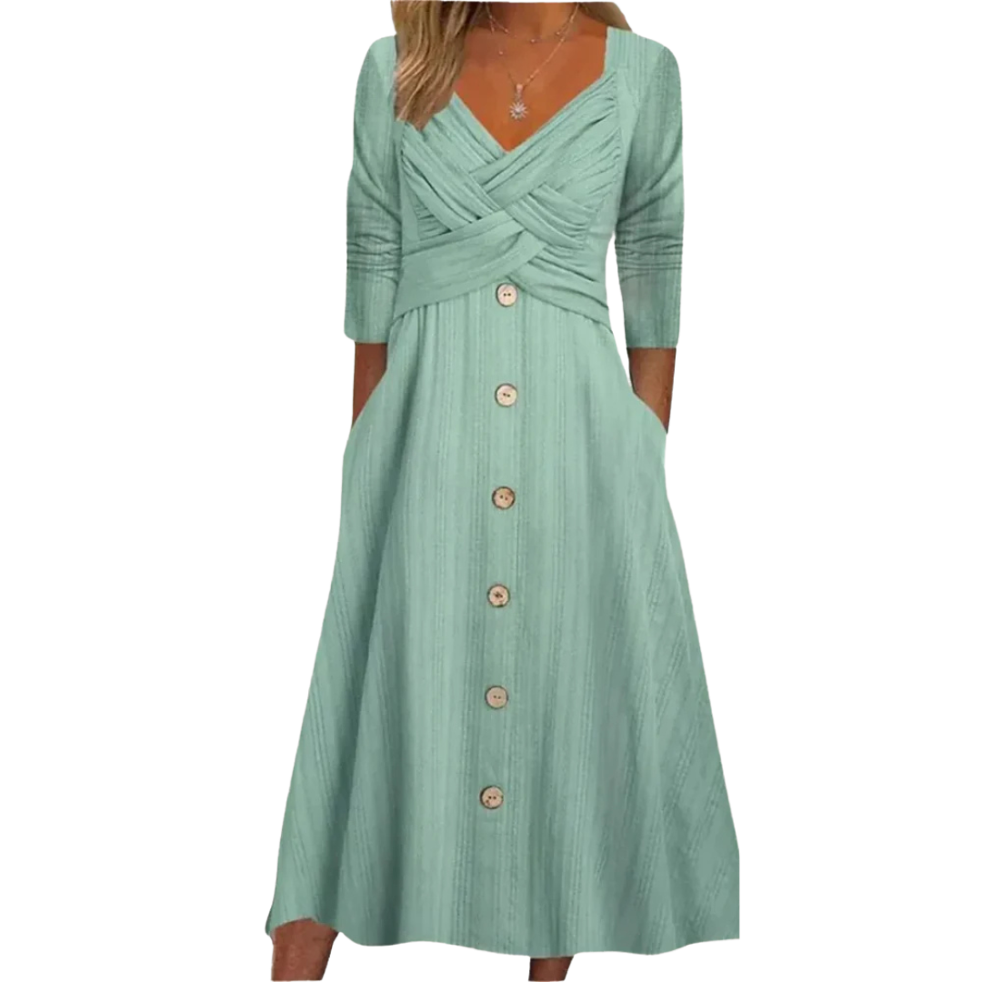 Cross Front Button Down A Line Midi Dress