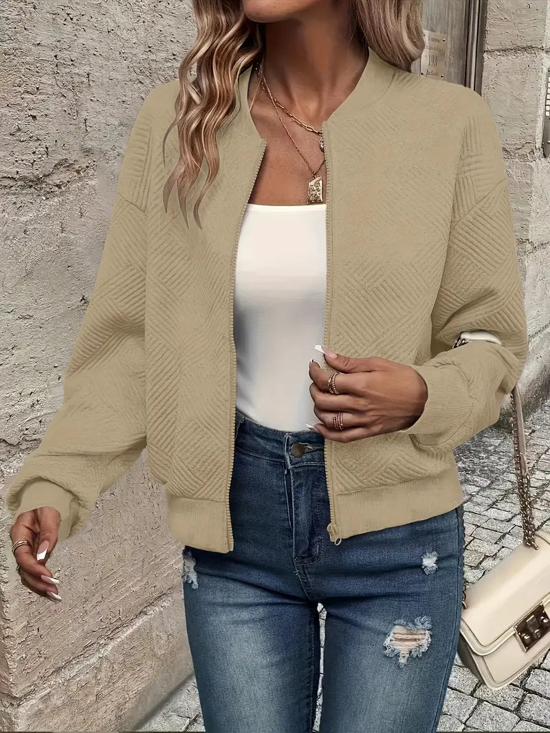 Seraphina | Women's Textured Zip-Up Cropped Bomber Jacket