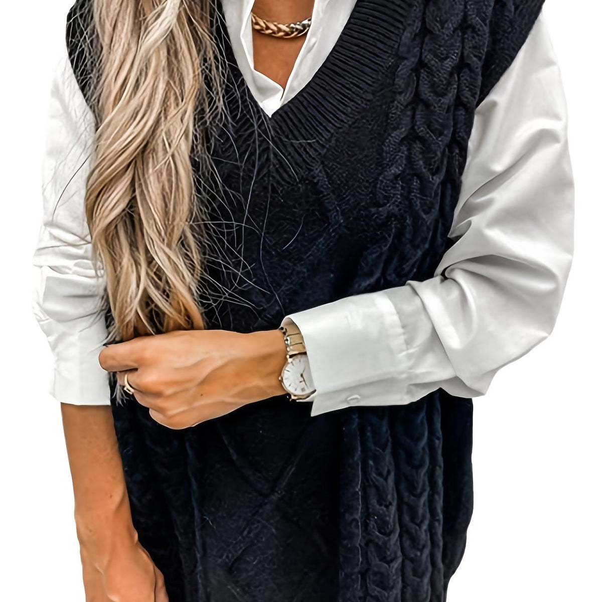 Delaney | Women's Cable Knit V-Neck Sweater Vest