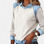 Marguerite | A Crew Neck Sweatshirt for Women, Finished with Denim Trim