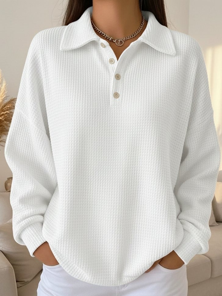 Freya | Women's Waffle Knit Collared Henley Sweater for Casual Autumn Wear