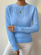 Josie | Women's Fitted Pointelle Knit Sweater with Crew Neck