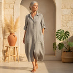 Linen Oversized Button Down Pocket Casual Shirt Dress