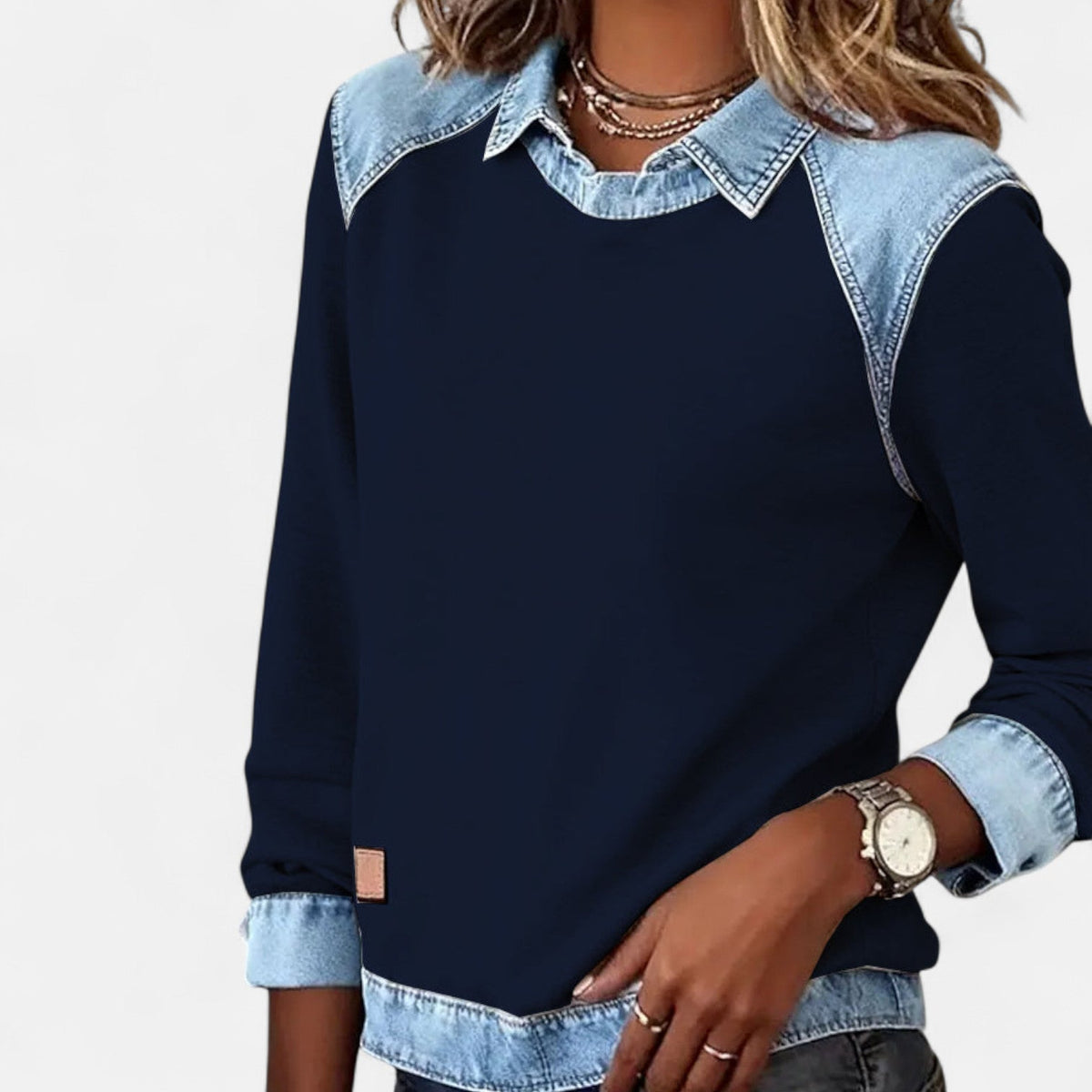 Marguerite | A Crew Neck Sweatshirt for Women, Finished with Denim Trim