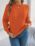 Elspeth | Women's Pointelle Cable Knit Crew Neck Sweater