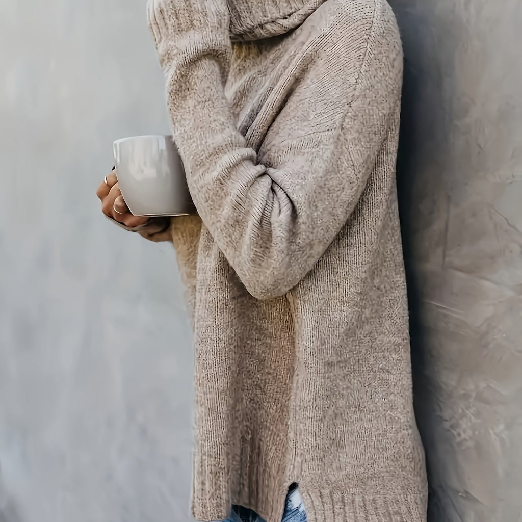 Isolde | Women's Cotton Turtleneck Sweater with Split Hem for Casual Fall Wear