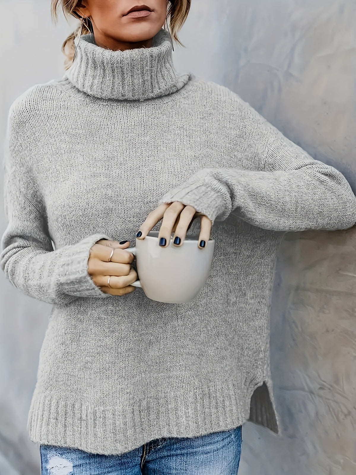 Isolde | Women's Cotton Turtleneck Sweater with Split Hem for Casual Fall Wear