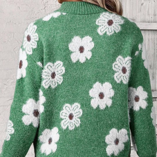 Calla | Women's Half Zip Sweater with an Allover Daisy Print
