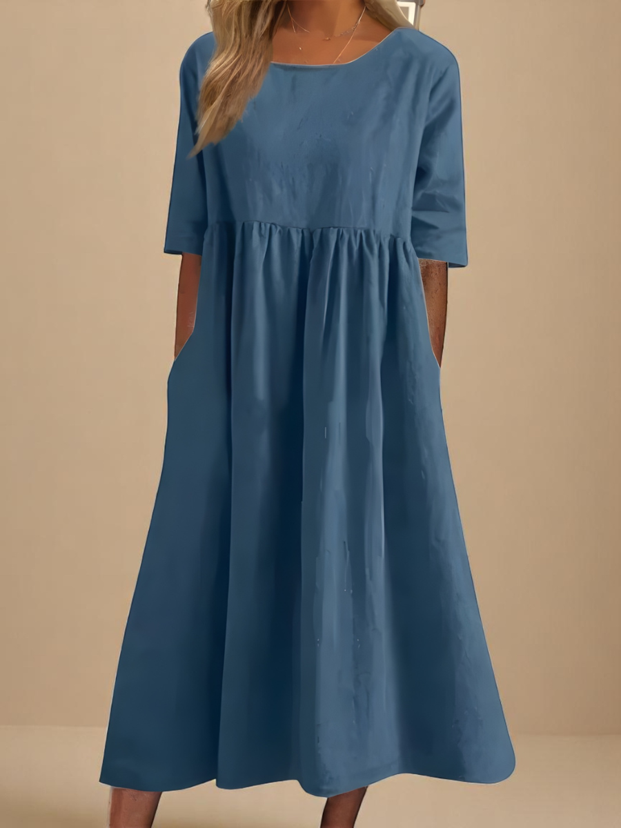 Smock Waist Cotton Casual Midi Dress