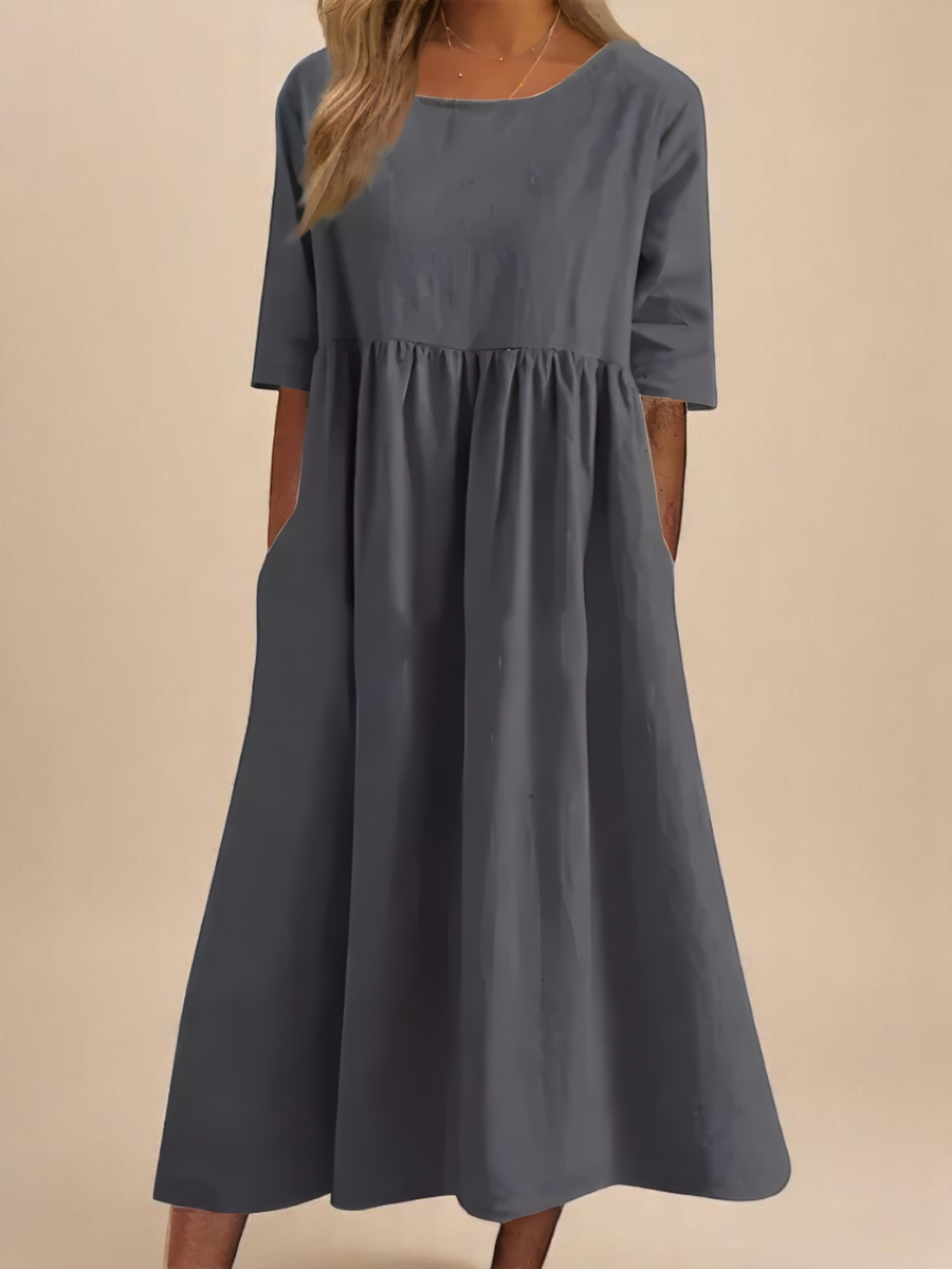 Smock Waist Cotton Casual Midi Dress