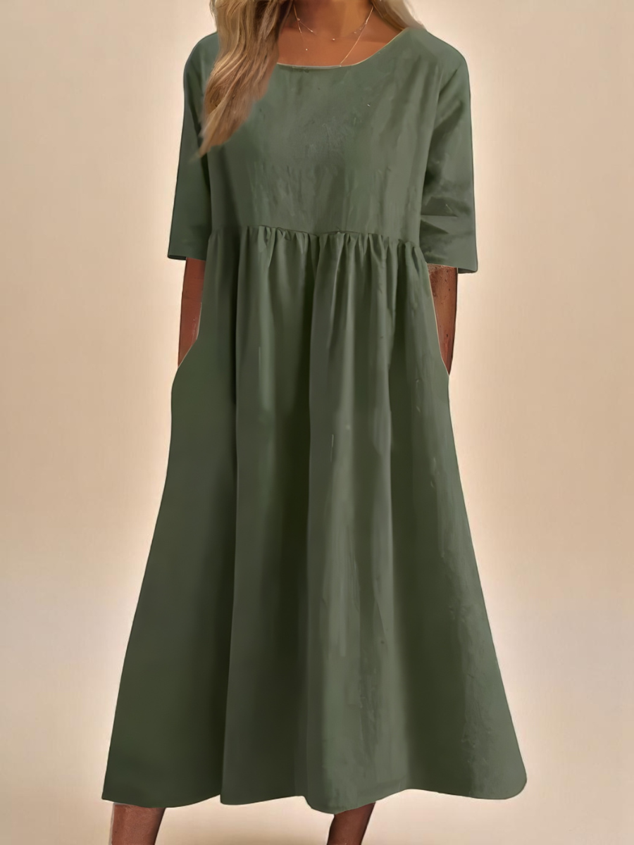 Smock Waist Cotton Casual Midi Dress