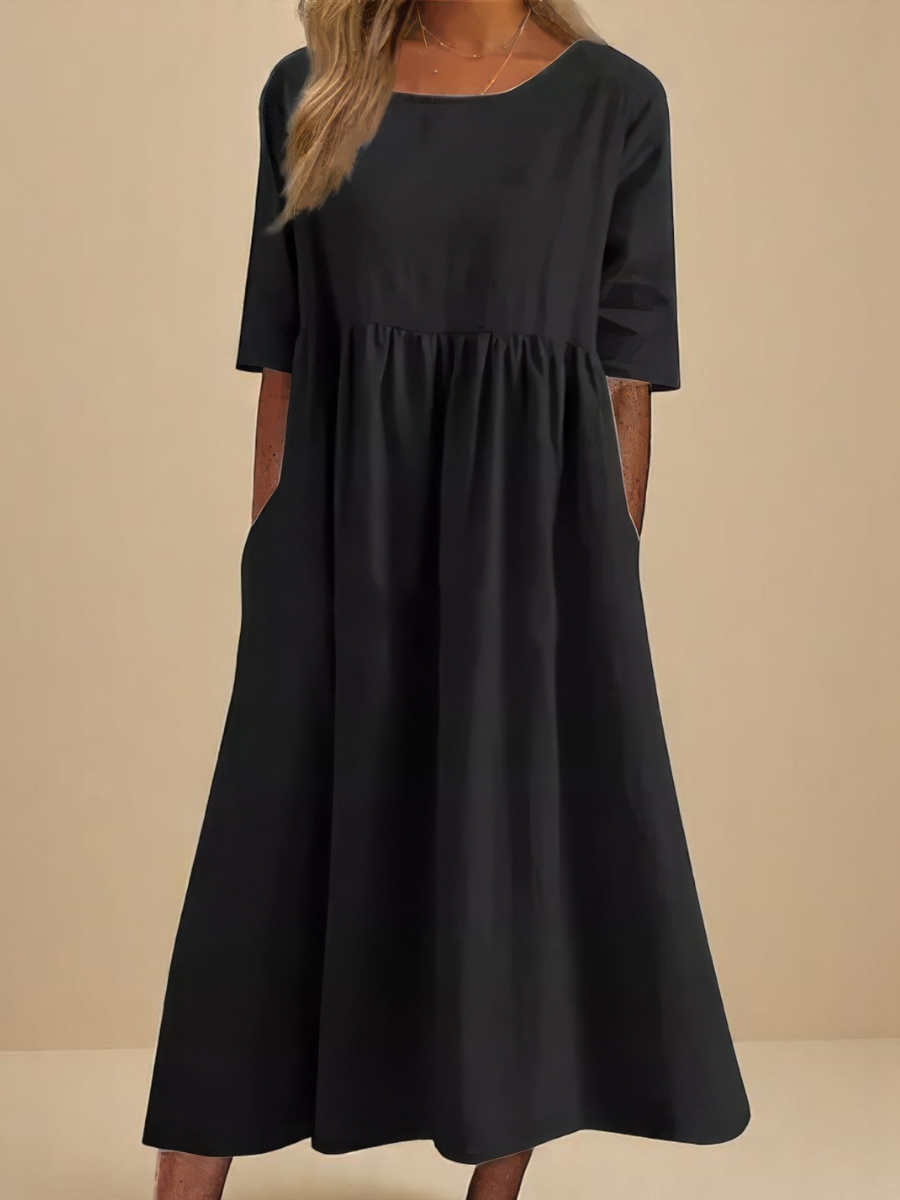 Smock Waist Cotton Casual Midi Dress