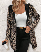 Genevieve | Women's Long Hooded Rain Jacket with Leopard Print Lining